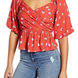 All In Favor Cross Front Crop Top Puff Sleeves